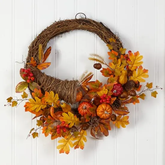 26" Autumn Cornucopia Fall Wreath {3}