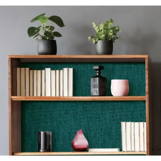 RoomMates Faux Grasscloth Weave Peel & Stick Wallpaper Green Teal {4}