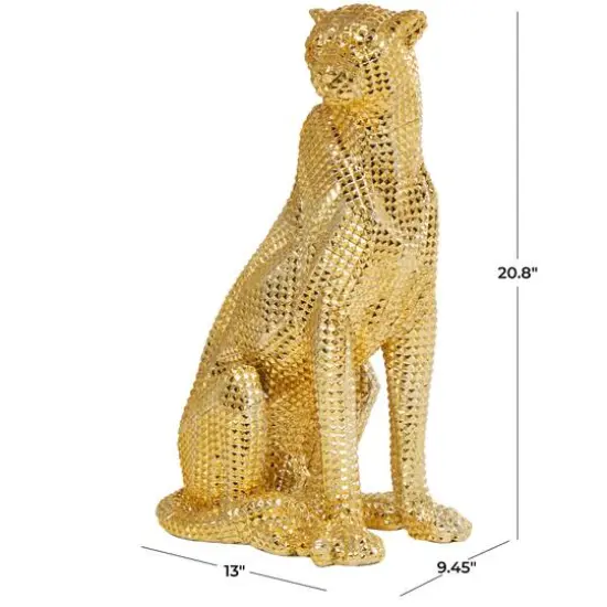 20.75" Golden Sitting Leopard Floor Sculpture with Diamond Faceted Texture {4}