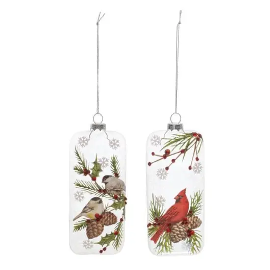 6" Glittered Glass Cardinal & Chickadee Ornaments Set {6}