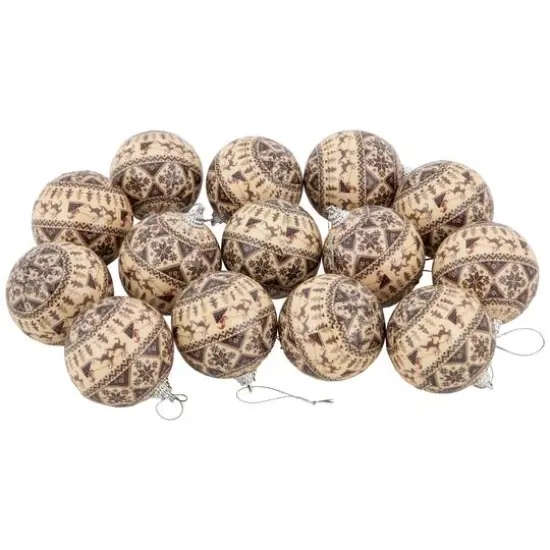 14ct. 2.25" Brown Nordic Print Decoupage Christmas Ball Ornament Set {3}