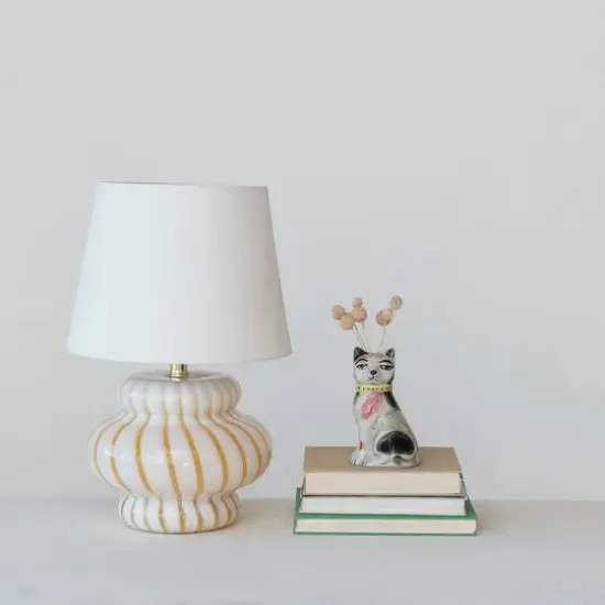 Hello Honey® 18.5" Yellow & Cream Striped Hand-Blown Art Glass Table Lamp {3}