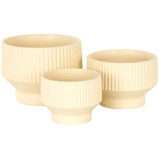 Linear Grooves Wide Ceramic Planter Set Cream {6}
