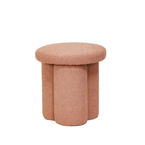 Hello Honey&reg; Round Pink Boucl&eacute; Fabric Upholstered Stool {1}
