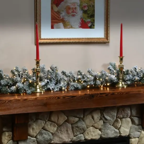 9ft. Pre-Lit LED Snowy Sheffield Spruce Garland {3}