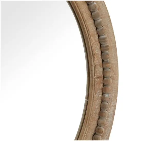 Brown Wood Beaded Frame Wall Mirror with Distressing 28" x 2" x 28" {4}