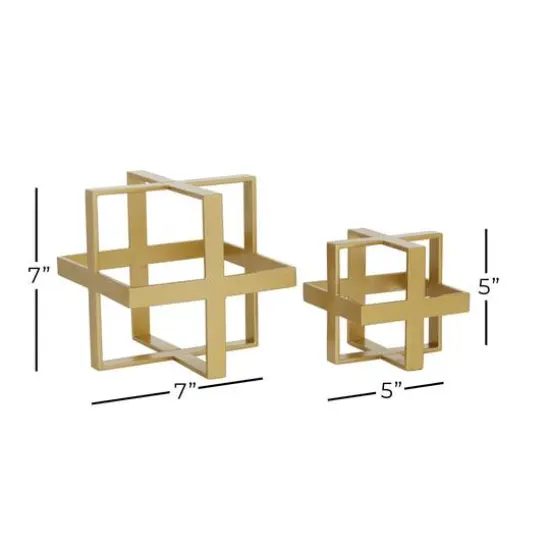 Gold Metal Glam Geometric Cube Sculpture Set {6}