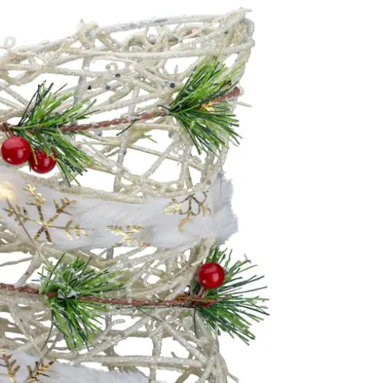 20" White Rattan Berry & Pinecone Christmas Bow {4}