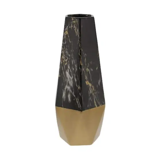 18" Dark Gray & Gold Stoneware Contemporary Vase {1}
