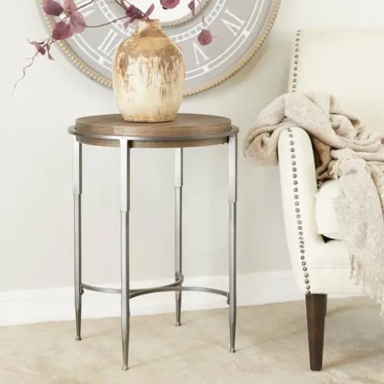 25" Dark Brown Metal Industrial Accent Table {8}