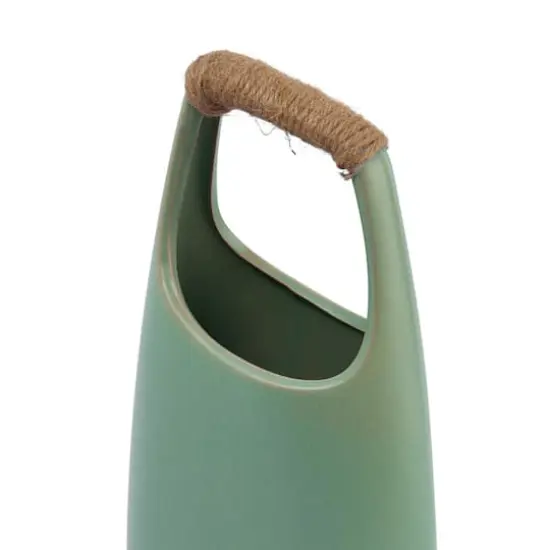 Hello Honey&reg; Bloomingville 13.5" Mint Modern Stoneware Vase with Rattan Wrapped Handle {3}