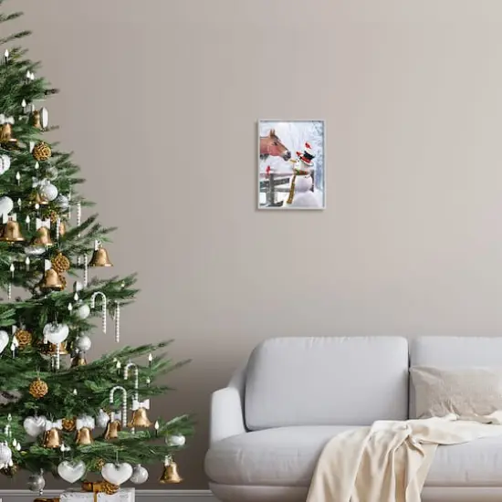 Stupell Industries Horse Eating Snowman Carrot Scene Framed Giclee Art Gray {3}