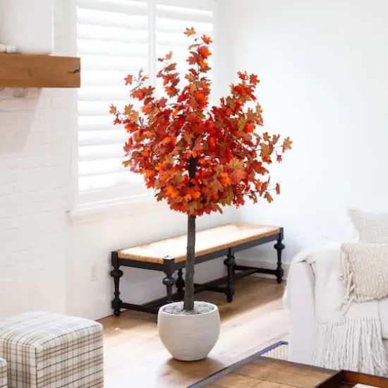 6ft. Deep Orange Autumn Lush Maple Artificial Potted Tree {3}