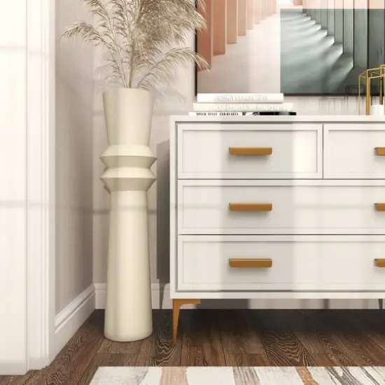 3ft. Cream Metal Tall Art Deco Fluted Floor Vase {7}