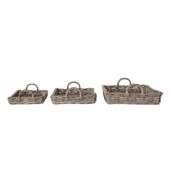 Hello Honey&reg; Natural Decorative Woven Rattan Trays with Handles {1}