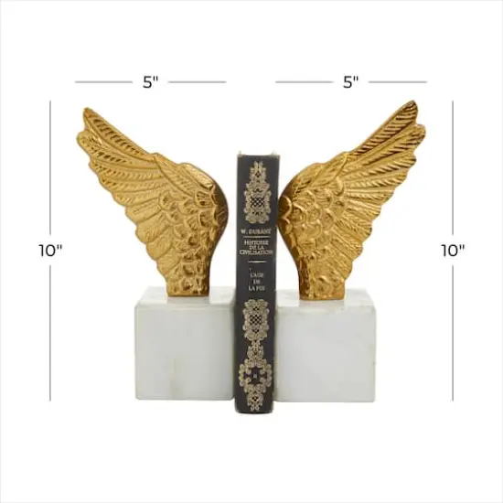 10" Angel Wing Aluminum Bookend Set Gold {7}