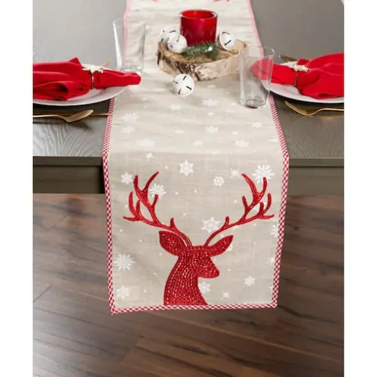 DII&reg; 70" Red Reindeer Embroidered Table Runner {3}
