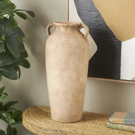 20" Brown Antique Ceramic Vase with Handles {3}