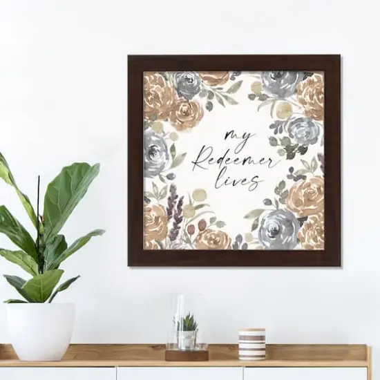 Redeemer Lives Neutral 16" x 16" Walnut Framed Print Under Plexiglass {4}