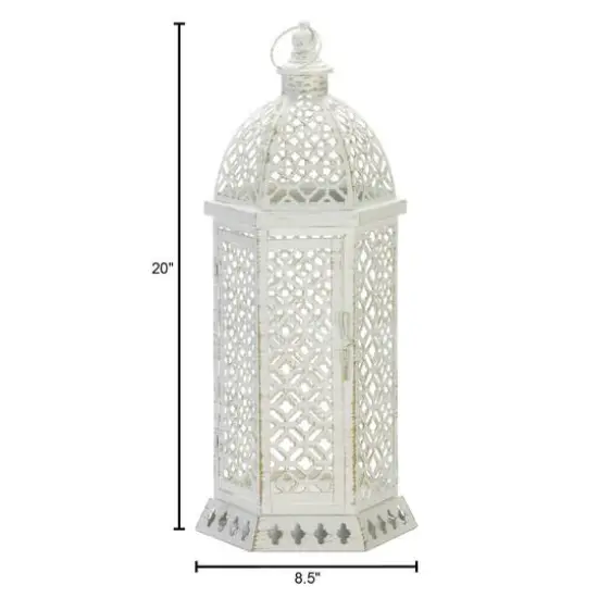 20" White Cutwork Hexagon Lantern {4}
