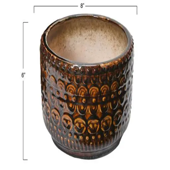 Hello Honey&reg; 8" Round Embossed Stoneware Planter with Reactive Glaze Finish {6}
