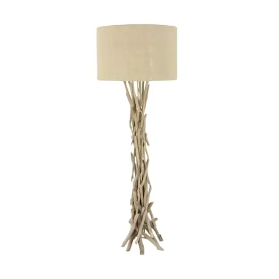 Beige Wood Rustic Floor Lamp, 62" x 22" x 22" {4}
