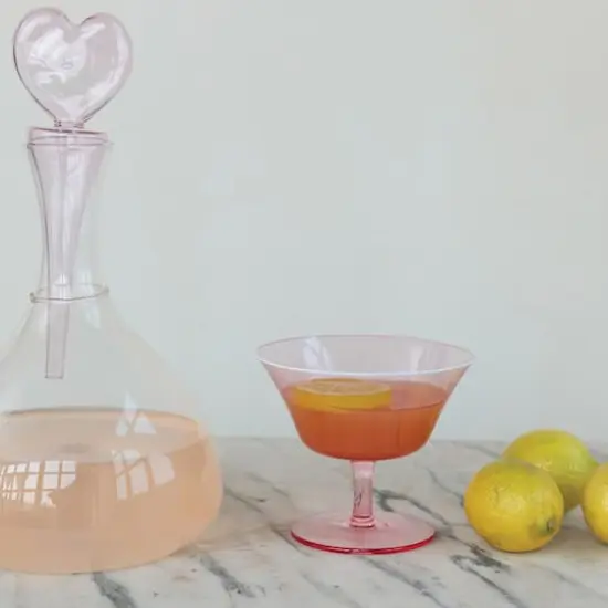 Hello Honey 8-Ounce Stemmed Coupe Glass with White Rim, Pink, Set of 4 {3}