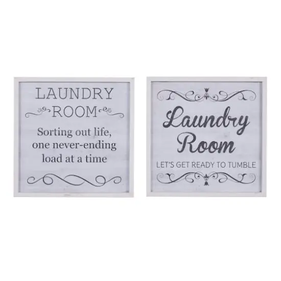 Set of 2 White Wood Farmhouse Sign Wall Decor, 15" x 15" {1}