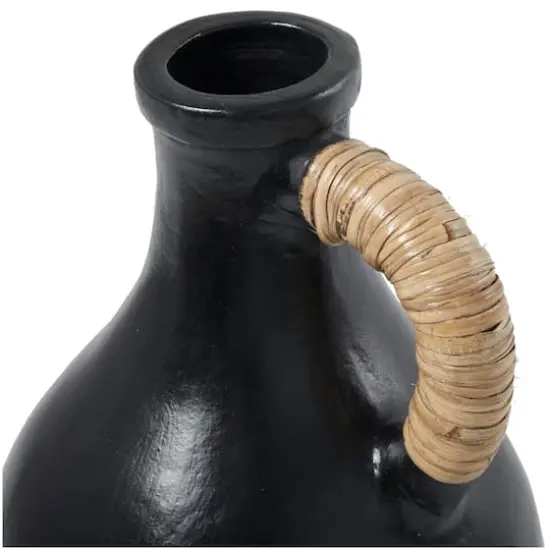 18" Black Ceramic Jug Inspired Vase with Rattan Wrapped Handle  {4}