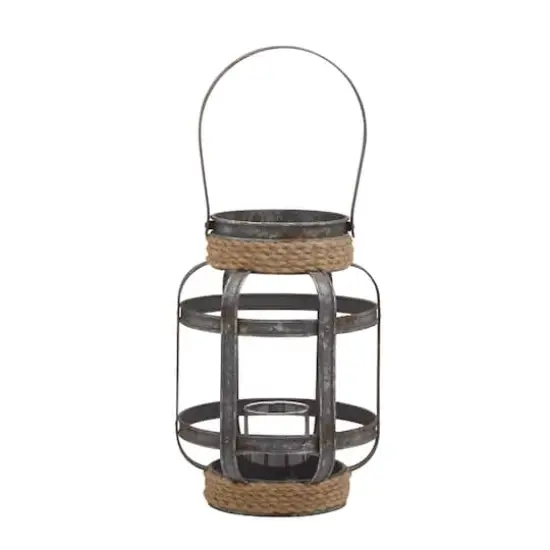 12" Gray Iron Industrial Candle Holder Lantern {3}