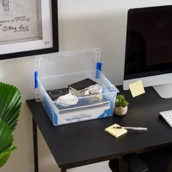 IRIS&reg; 12qt. Clear Deep Storage Boxes with Lids & Blue Latches, 4ct. {13}