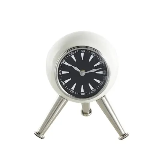 8.5" Silver OrbMetal Clock with Black Clockface & Silver Tripod Legs {4}