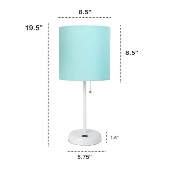 Creekwood Home 19.5" Oslo USB Port Table Lamp White Base/Aqua Shade {4}