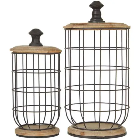 Black Metal Caged Style Kitchen Decorative Jars Set {5}
