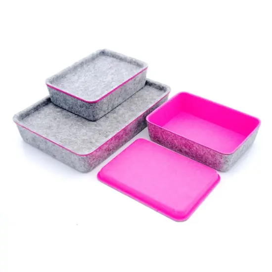 Welaxy Felt 3 Piece Drawer Organizer Bins with Lids Hot Pink {7}