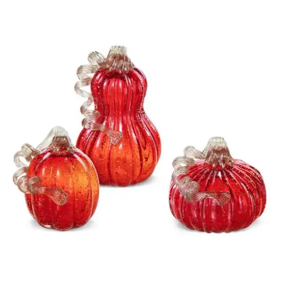 Glitzhome&reg;Red Glass Pumpkin & Gourd Set {6}