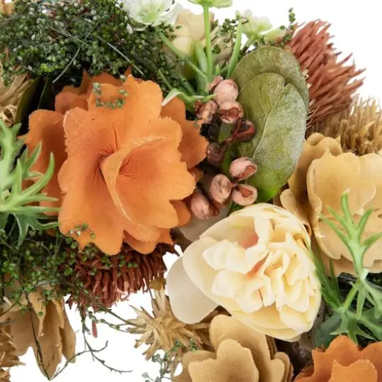 9.75" Beige & Peach Mixed Floral Artificial Spring Wreath {6}