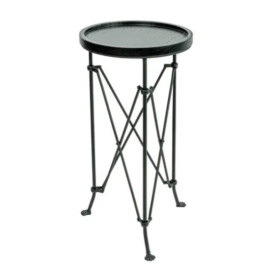 Hello Honey&reg; 2ft. Black Wood Top Modern Round Metal Accent Table {1}