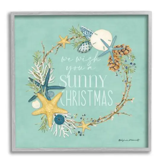 Stupell Industries Wish You A Sunny Christmas Wreath Framed Giclee Art Gray {1}