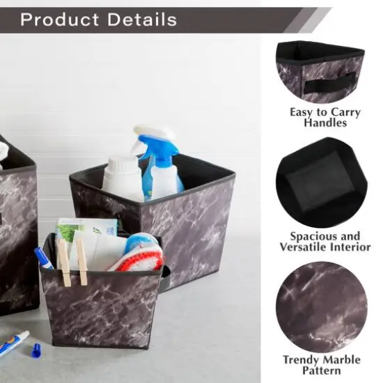 DII&reg; Black Marble Trapezoid Mixed Laundy Bin Set, 4ct. {4}