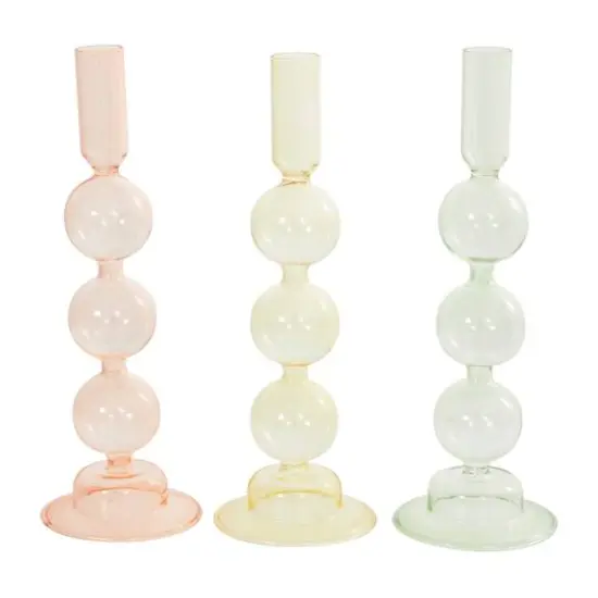 10" Multicolor Glass Triple Bubble Taper Candle Holder Set, 3ct. {8}