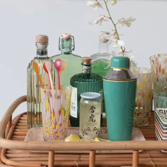 Hello Honey&reg; 21oz. Green & Yellow Round Enameled Stainless Steel Cocktail Shaker with Colored Edge {3}