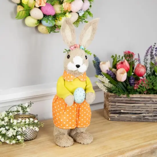15" Orange & Green Standing Girl Rabbit with Easter Egg Figure {3}