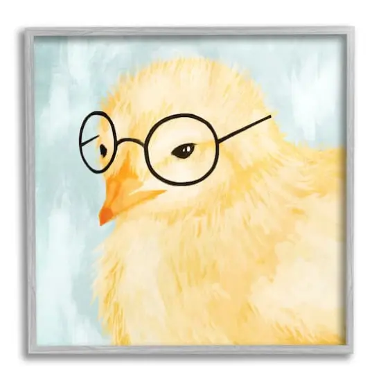 Stupell Industries Easter Chick Yellow Bird Black Glasses Animal Portrait Framed Giclee Art Gray {1}