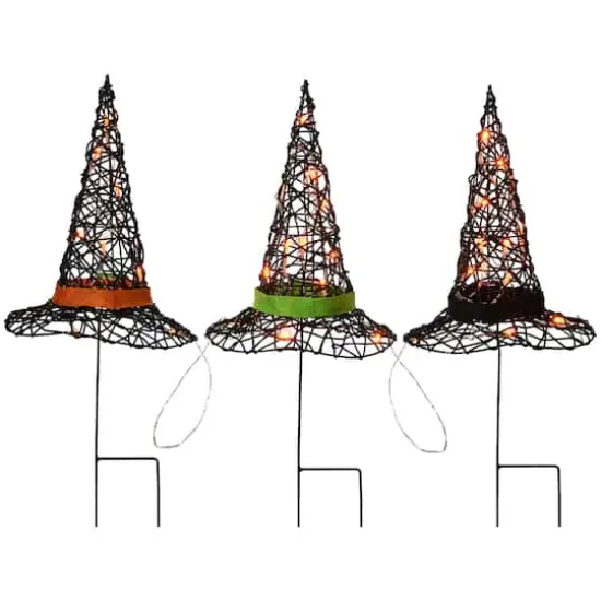 23" Black LED Witch Hat Halloween Garden Stakes {5}