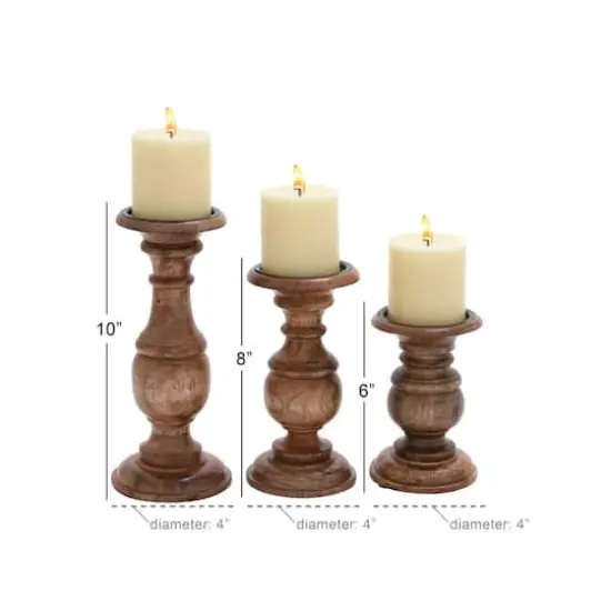 Mango Wood Traditional Candle Holder Set Brown {7}