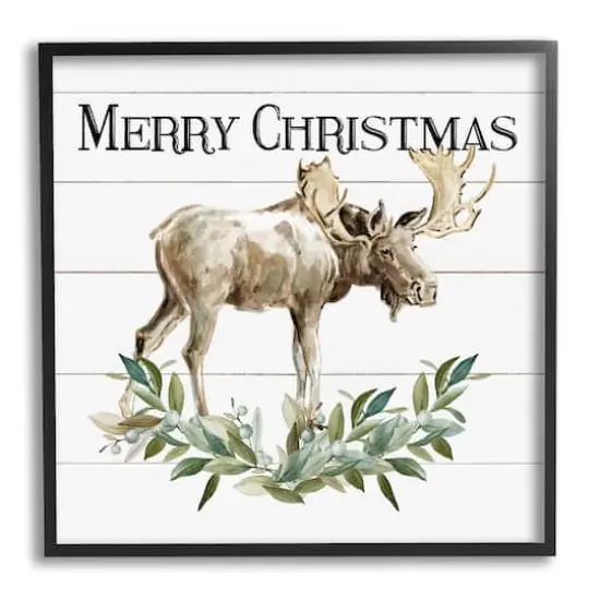 Stupell Industries Merry Christmas Moose Laurel Framed Giclee Art Black {1}
