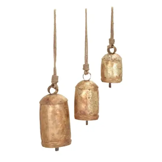 Gold Metal Rustic Decorative Cow Bell, Set of 3" 22", 18", 12" {1}