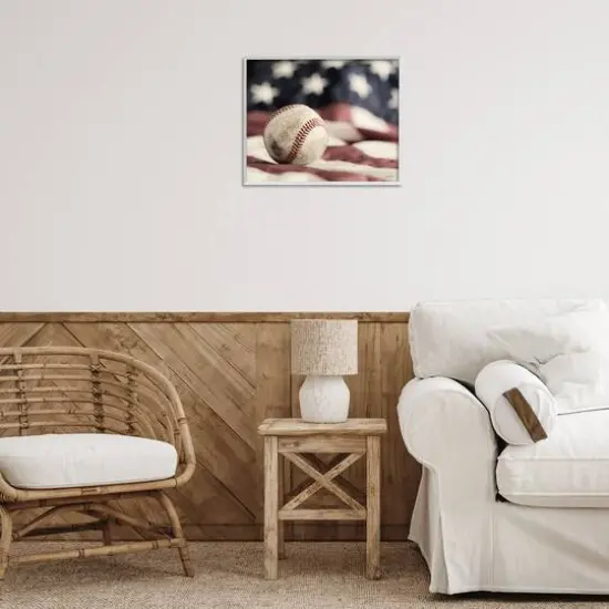 Stupell Industries Baseball & American Flag Framed Giclee Art White {3}