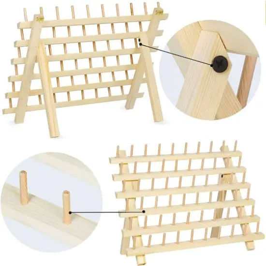 Natural 60-Spool Wooden Sewing Thread Organizer Rack {4}